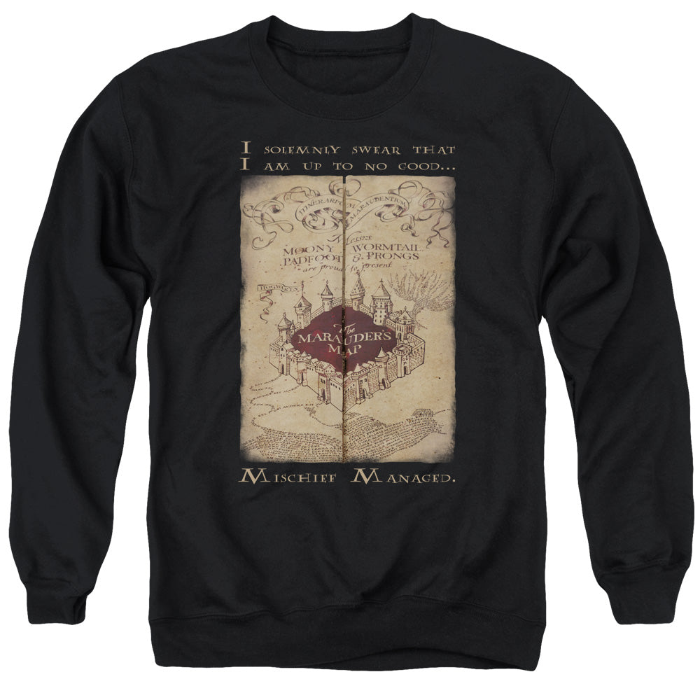 AN OFFCIALLY LICENSED HARRY POTTER MARAUDERS MAP WORDS ADULT UNISEX CREWNECK SWEATSHIRT BLACK