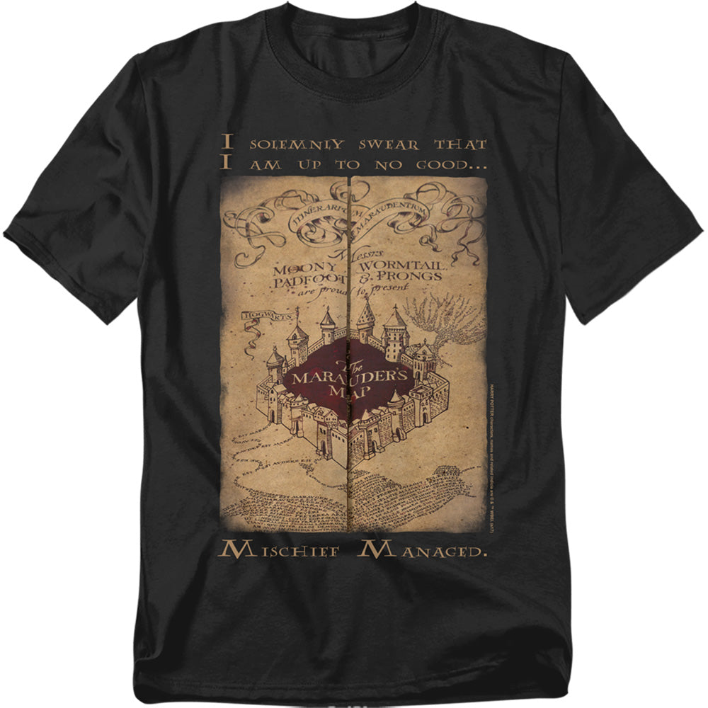 AN OFFCIALLY LICENSED HARRY POTTER MARAUDERS MAP WORDS MEN'S REGULAR FIT T-SHIRT BLACK