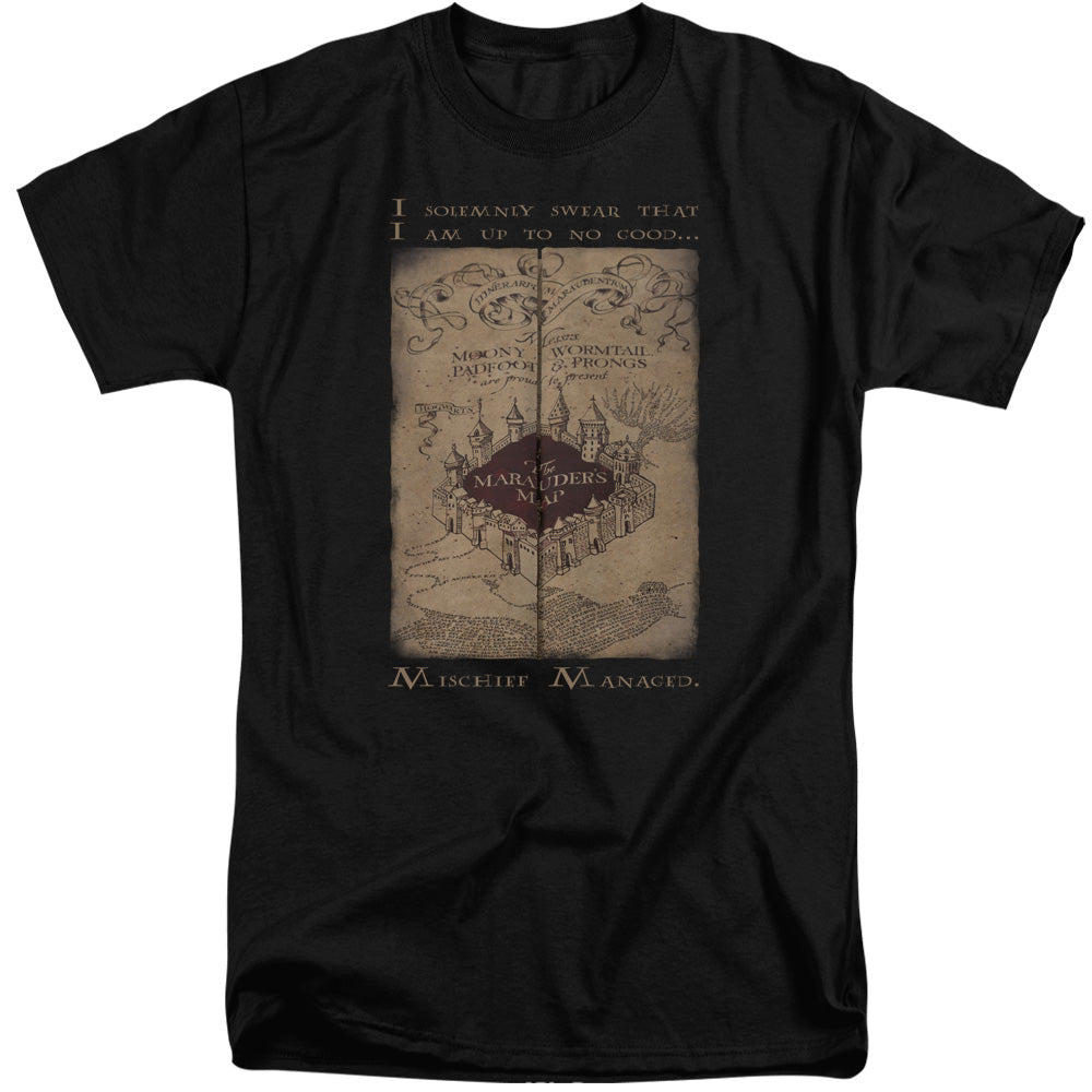 AN OFFCIALLY LICENSED HARRY POTTER MARAUDERS MAP WORDS MEN'S TALL FIT T-SHIRT BLACK