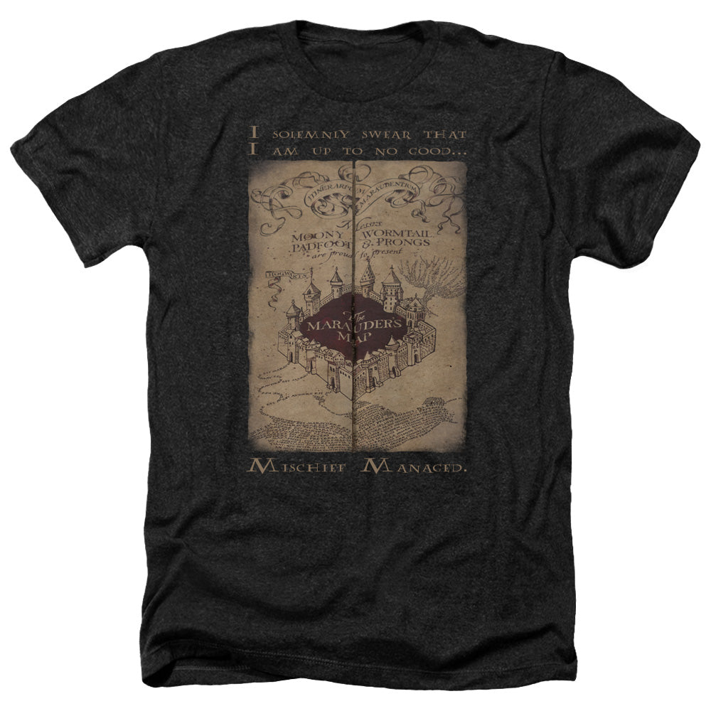AN OFFCIALLY LICENSED HARRY POTTER MARAUDERS MAP WORDS MEN'S HEATHER T-SHIRT CHARCOAL