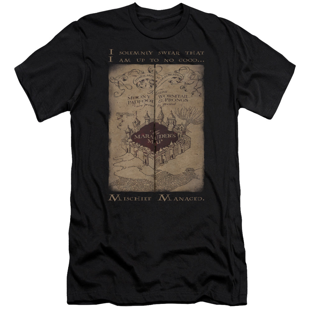 AN OFFCIALLY LICENSED HARRY POTTER MARAUDERS MAP WORDS MEN'S PREMIUM SLIM FIT T-SHIRT BLACK