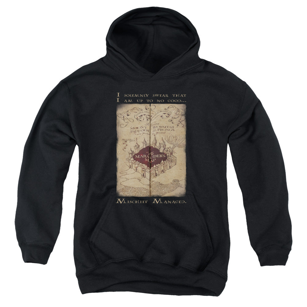 AN OFFCIALLY LICENSED HARRY POTTER MARAUDERS MAP WORDS YOUTH HOODIE BLACK