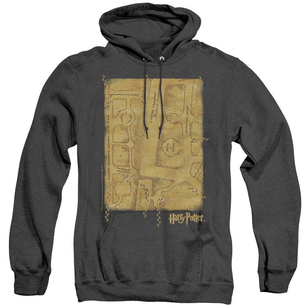 AN OFFCIALLY LICENSED HARRY POTTER MARAUDERS MAP INTERIOR ADULT UNISEX HEATHER PULLOVER HOODIE BLACK