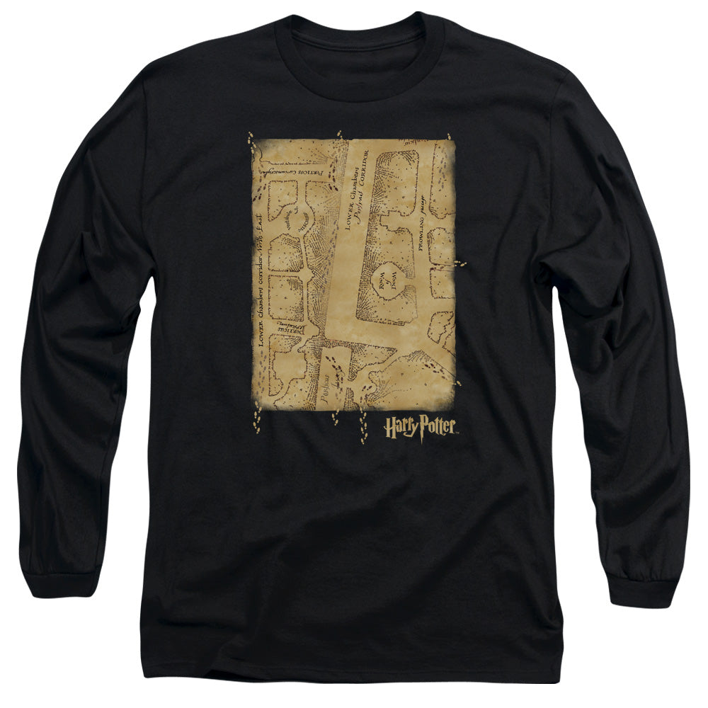 AN OFFCIALLY LICENSED HARRY POTTER MARAUDERS MAP INTERIOR MEN'S LONG SLEEVE T-SHIRT BLACK