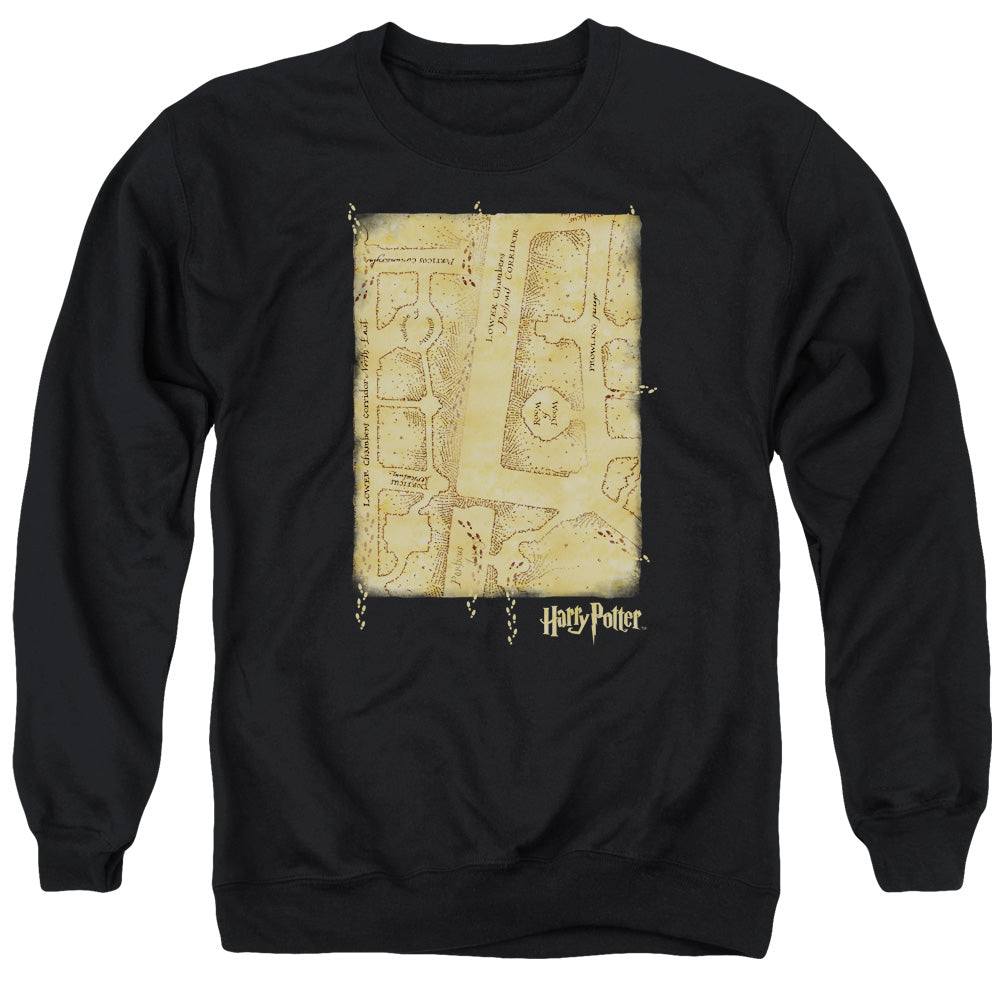 AN OFFCIALLY LICENSED HARRY POTTER MARAUDERS MAP INTERIOR ADULT UNISEX CREWNECK SWEATSHIRT BLACK