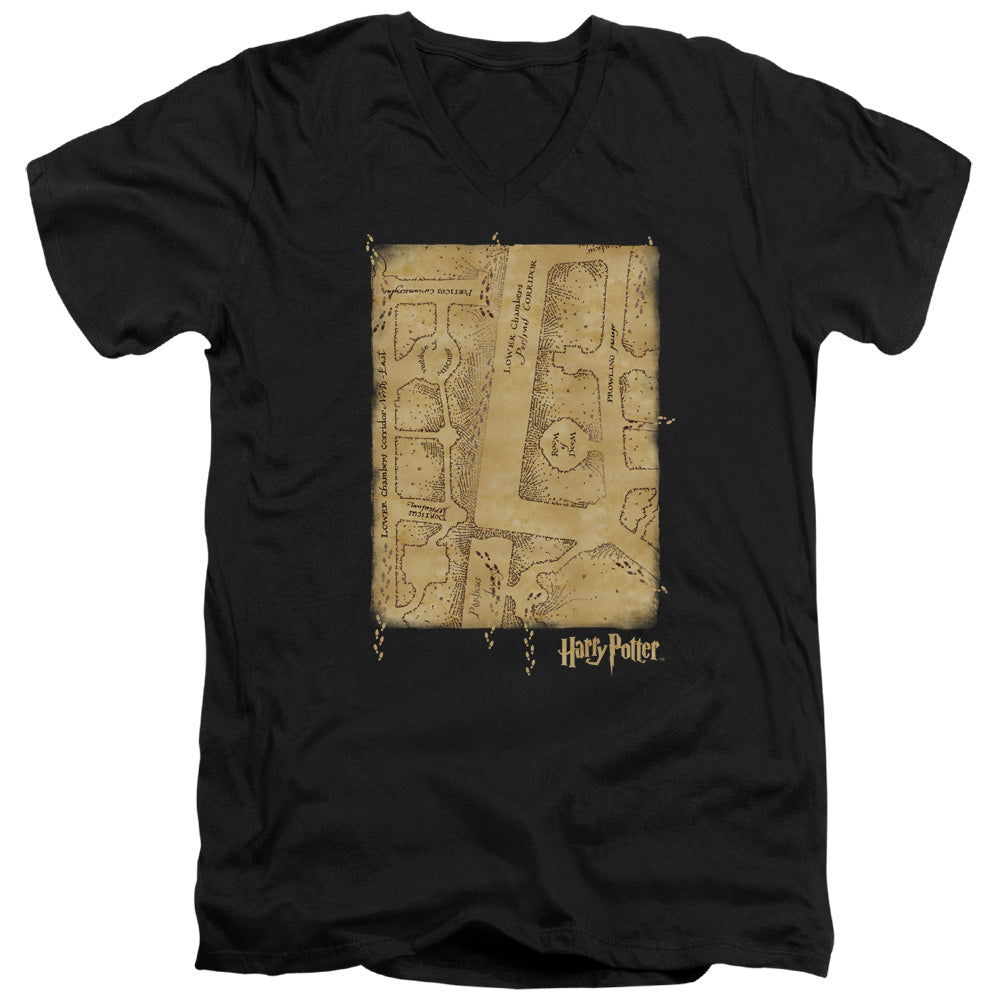 AN OFFCIALLY LICENSED HARRY POTTER MARAUDERS MAP INTERIOR MEN'S V-NECK T-SHIRT BLACK