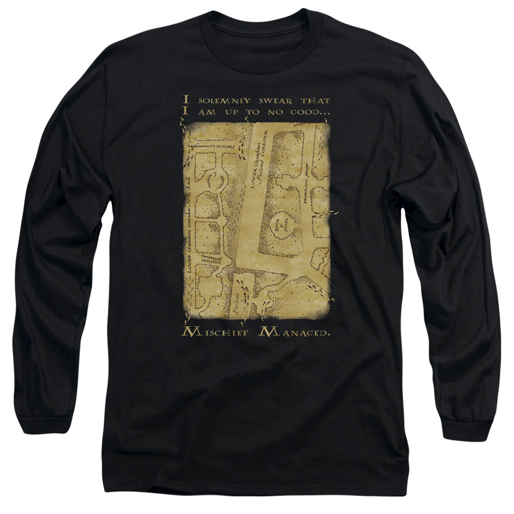 AN OFFCIALLY LICENSED HARRY POTTER MARAUDERS MAP INTERIOR WORDS MEN'S LONG SLEEVE T-SHIRT BLACK