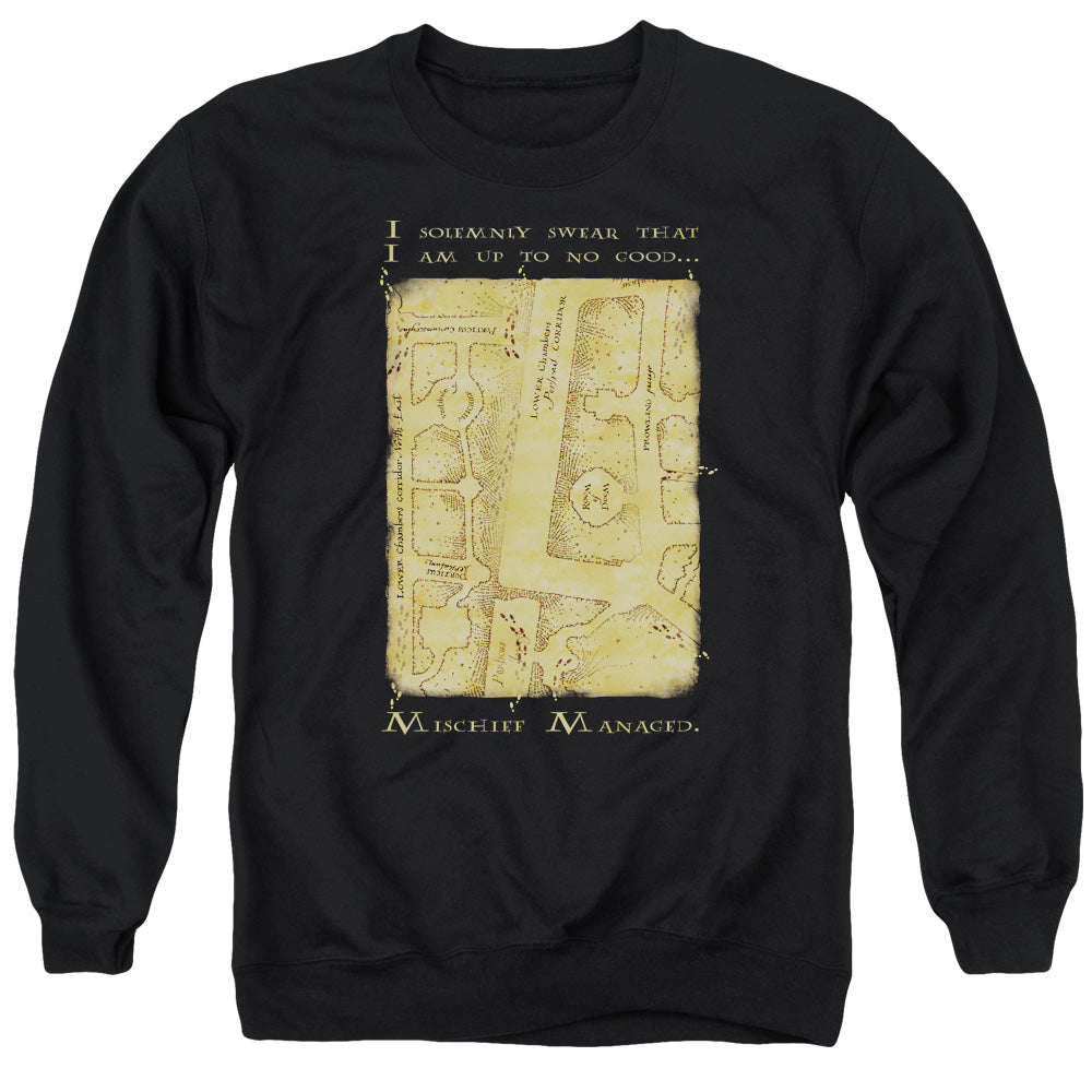 AN OFFCIALLY LICENSED HARRY POTTER MARAUDERS MAP INTERIOR WORDS ADULT UNISEX CREWNECK SWEATSHIRT BLACK