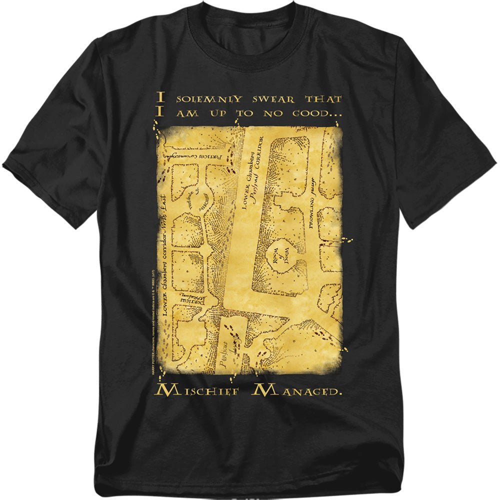 AN OFFCIALLY LICENSED HARRY POTTER MARAUDERS MAP INTERIOR WORDS MEN'S REGULAR FIT T-SHIRT BLACK