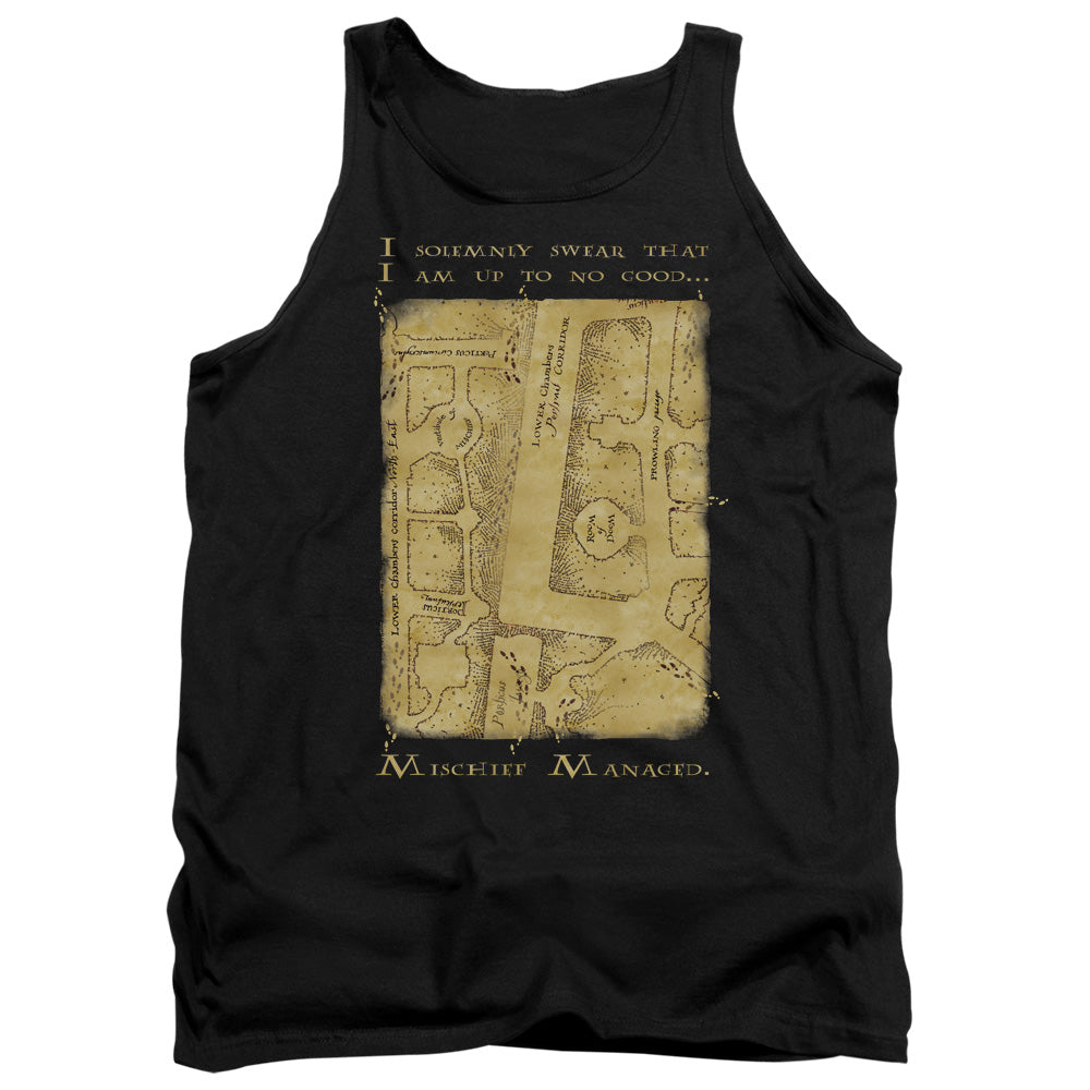 AN OFFCIALLY LICENSED HARRY POTTER MARAUDERS MAP INTERIOR WORDS ADULT UNISEX TANK TOP BLACK