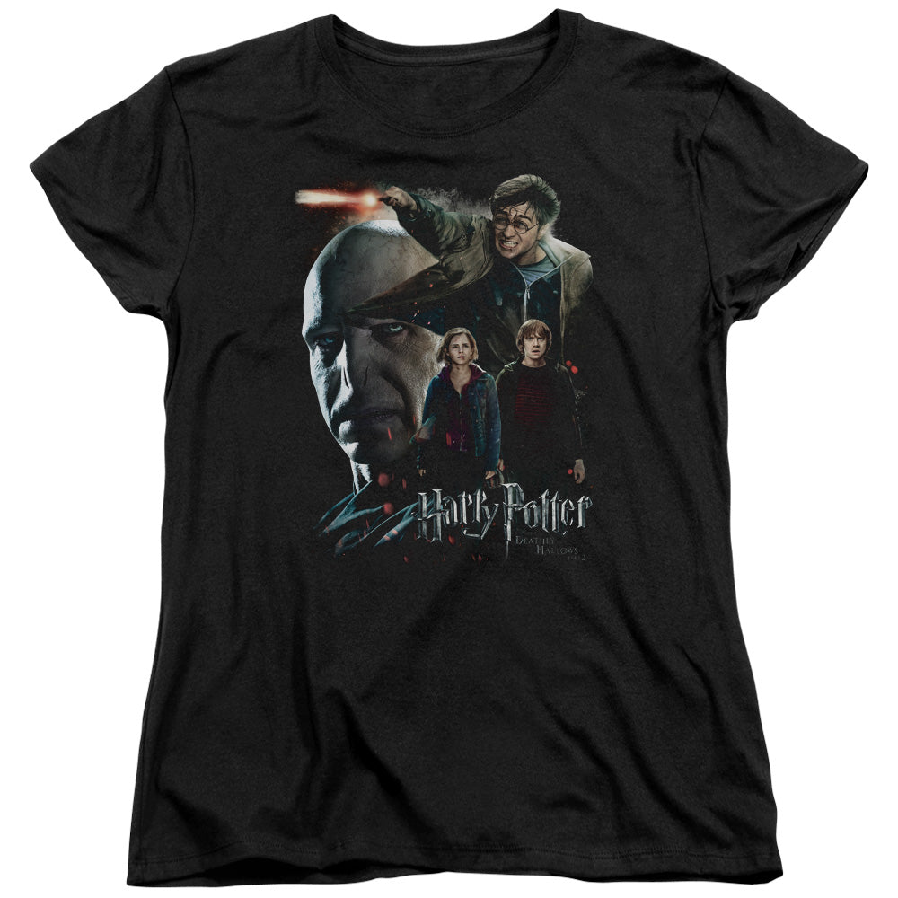 AN OFFCIALLY LICENSED HARRY POTTER FINAL FIGHT WOMEN'S REGULAR FIT T-SHIRT BLACK