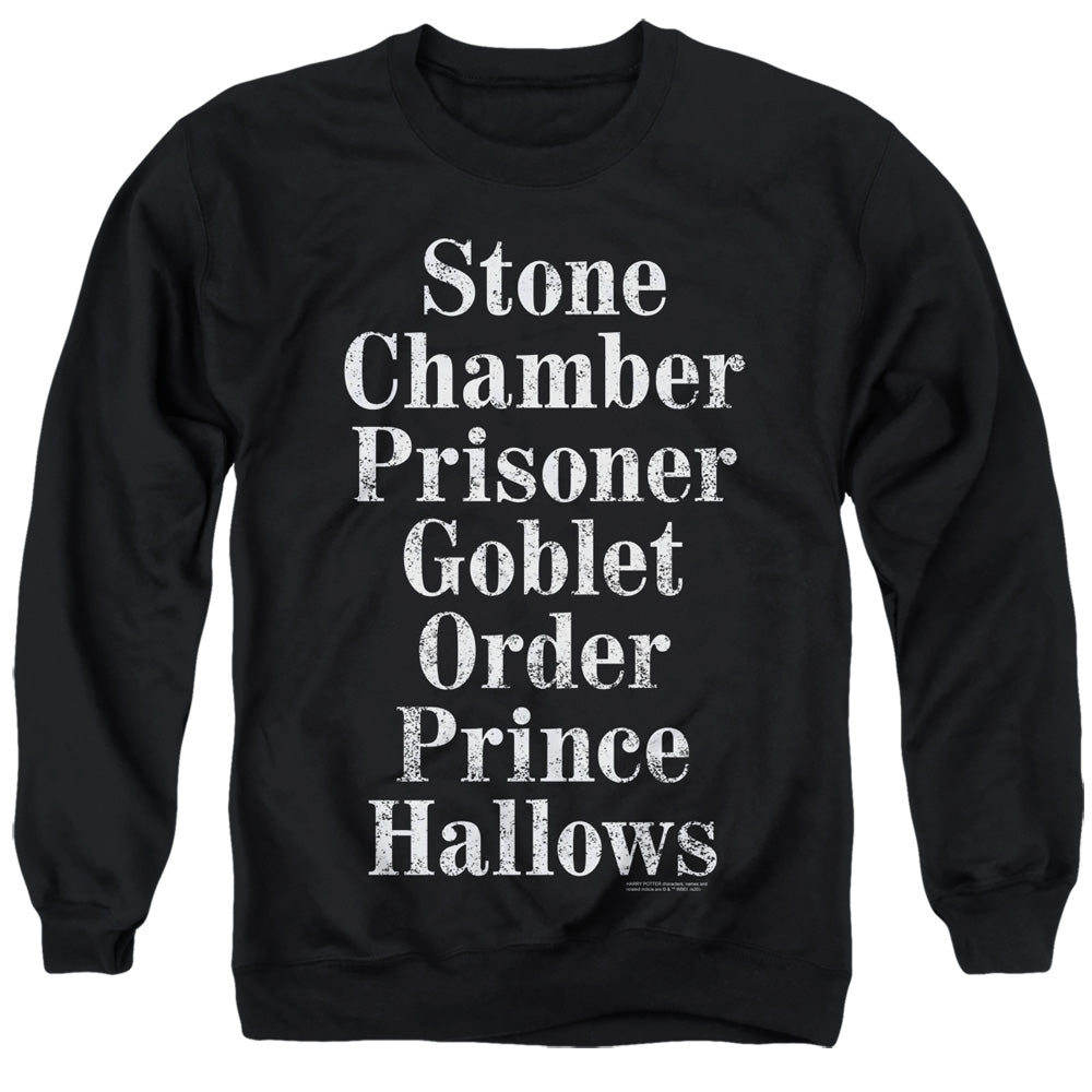 AN OFFCIALLY LICENSED HARRY POTTER TITLES ADULT UNISEX CREWNECK SWEATSHIRT BLACK