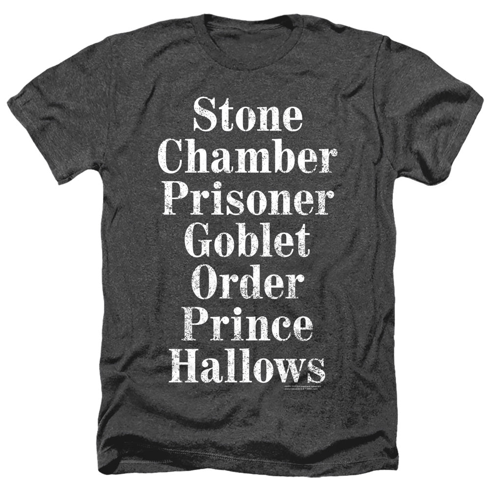 AN OFFCIALLY LICENSED HARRY POTTER TITLES MEN'S HEATHER T-SHIRT CHARCOAL