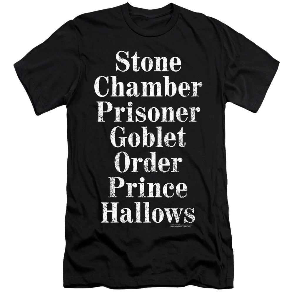 AN OFFCIALLY LICENSED HARRY POTTER TITLES MEN'S PREMIUM SLIM FIT T-SHIRT BLACK
