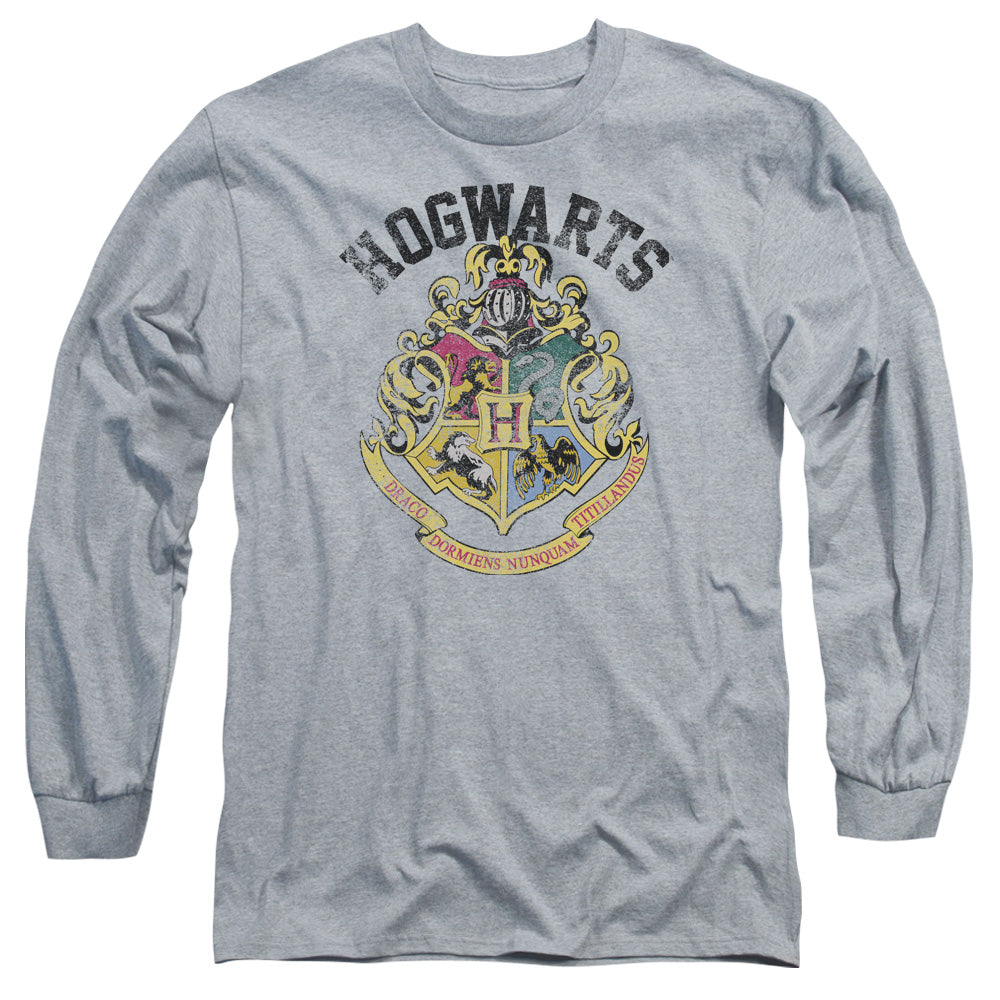AN OFFCIALLY LICENSED HARRY POTTER HOGWARTS CREST MEN'S LONG SLEEVE T-SHIRT ATHLETIC HEATHER