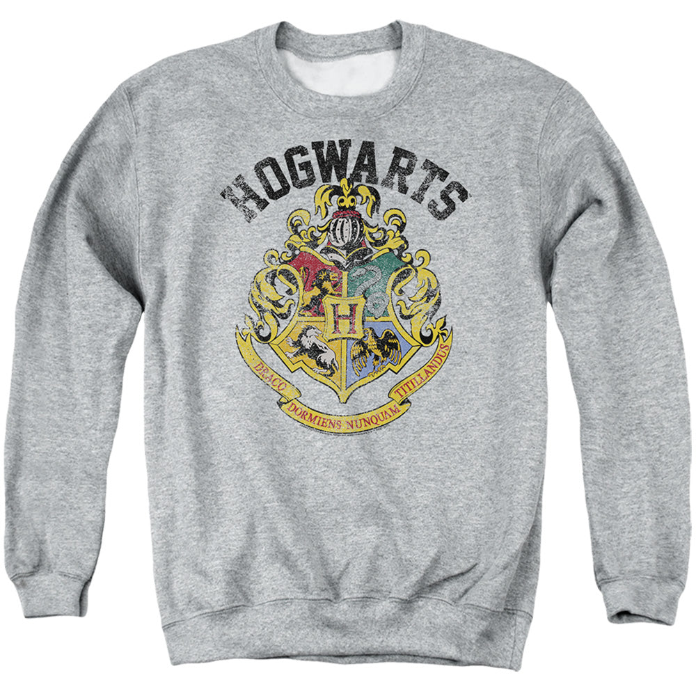 AN OFFCIALLY LICENSED HARRY POTTER HOGWARTS CREST ADULT UNISEX CREWNECK SWEATSHIRT ATHLETIC HEATHER
