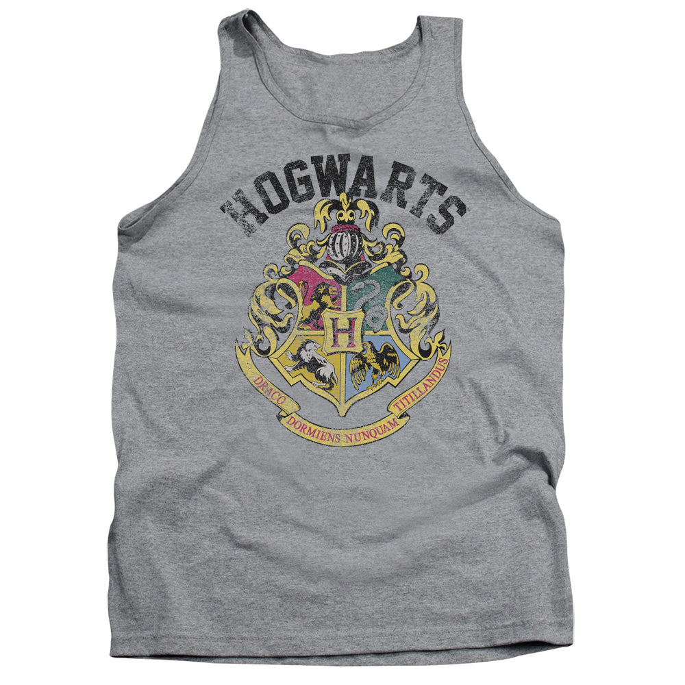 AN OFFCIALLY LICENSED HARRY POTTER HOGWARTS CREST ADULT UNISEX TANK TOP ATHLETIC HEATHER