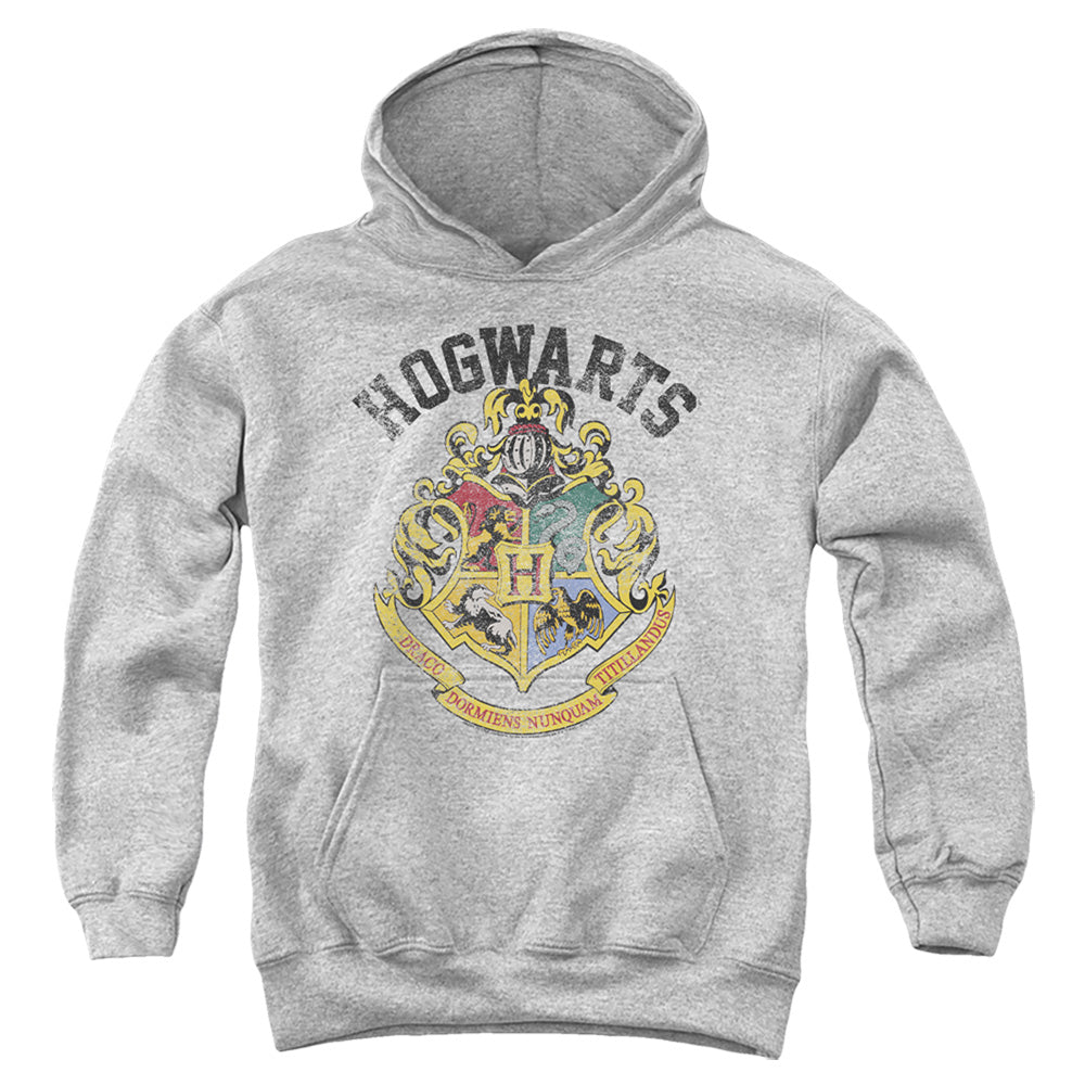 AN OFFCIALLY LICENSED HARRY POTTER HOGWARTS CREST YOUTH HOODIE ATHLETIC HEATHER