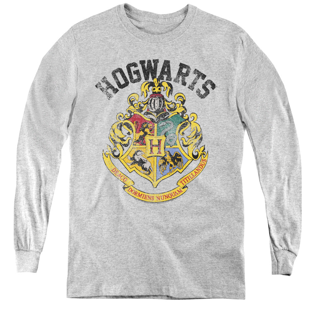 AN OFFCIALLY LICENSED HARRY POTTER HOGWARTS CREST YOUTH LONG SLEEVE T-SHIRT ATHLETIC HEATHER