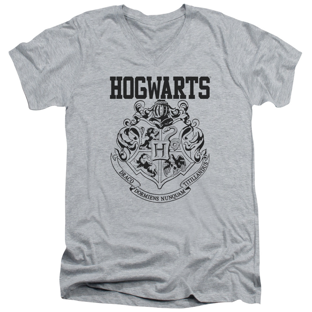 AN OFFCIALLY LICENSED HARRY POTTER HOGWARTS ATHLETIC MEN'S V-NECK T-SHIRT ATHLETIC HEATHER