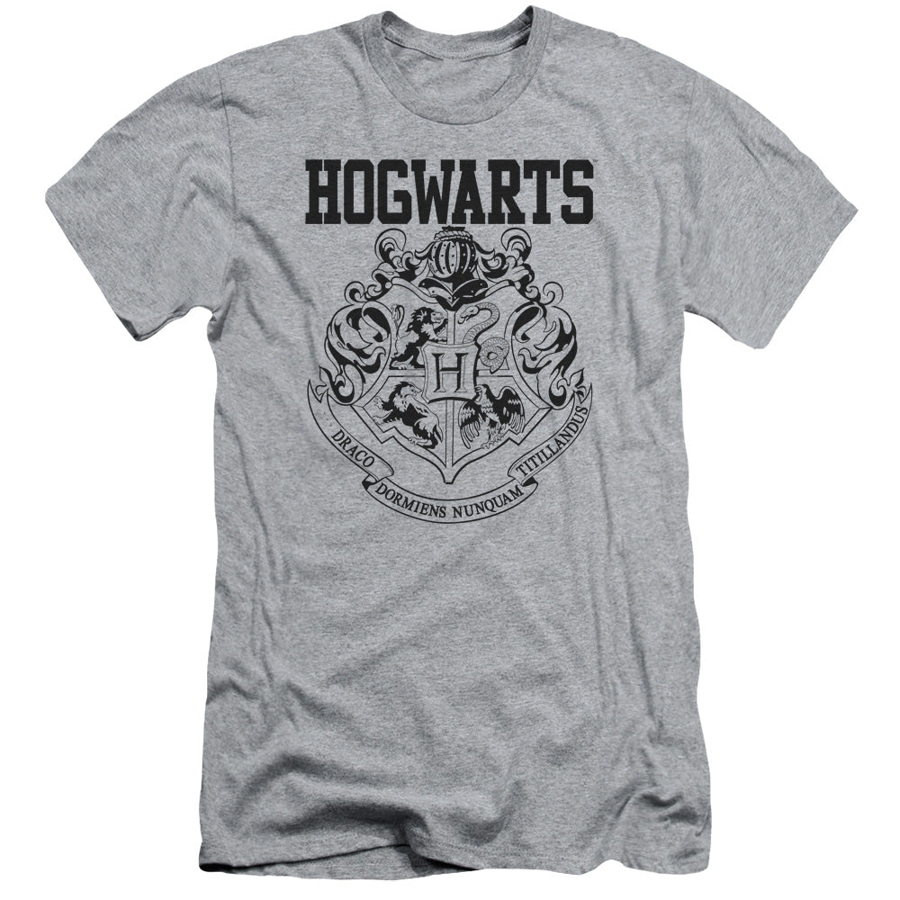 AN OFFCIALLY LICENSED HARRY POTTER HOGWARTS ATHLETIC MEN'S PREMIUM SLIM FIT T-SHIRT ATHLETIC HEATHER