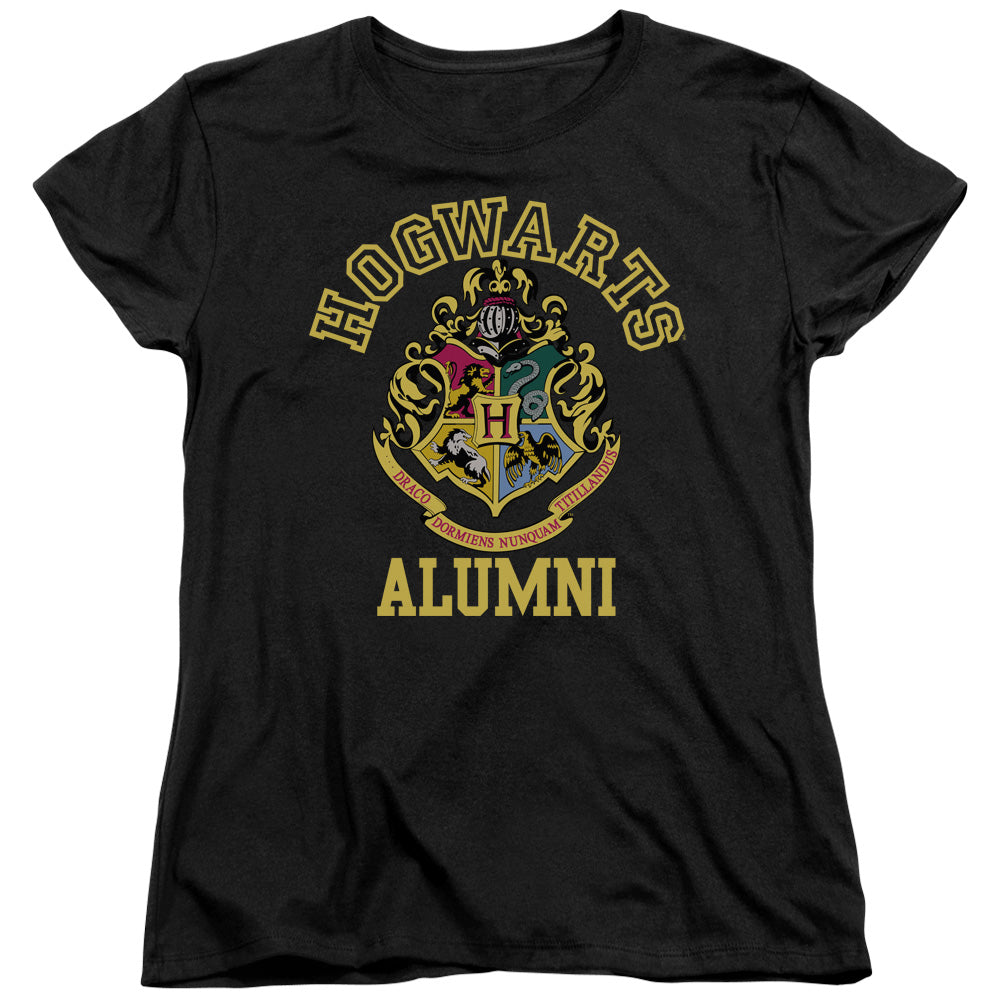 AN OFFCIALLY LICENSED HARRY POTTER HOGWARTS ALUMNI CREST WOMEN'S REGULAR FIT T-SHIRT BLACK