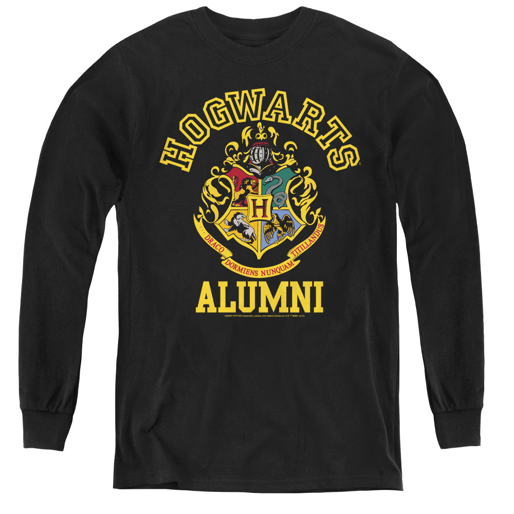 AN OFFCIALLY LICENSED HARRY POTTER HOGWARTS ALUMNI CREST YOUTH LONG SLEEVE T-SHIRT BLACK