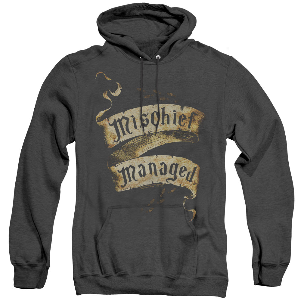 AN OFFCIALLY LICENSED HARRY POTTER MISCHIEF MANAGED ADULT UNISEX HEATHER PULLOVER HOODIE BLACK