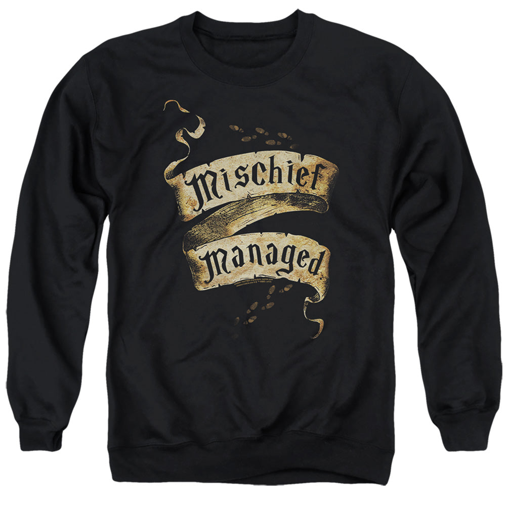 AN OFFCIALLY LICENSED HARRY POTTER MISCHIEF MANAGED ADULT UNISEX CREWNECK SWEATSHIRT BLACK