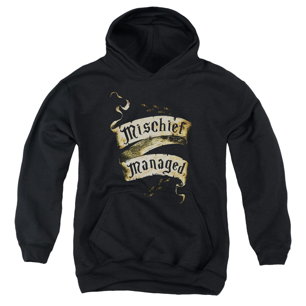 AN OFFCIALLY LICENSED HARRY POTTER MISCHIEF MANAGED YOUTH HOODIE BLACK