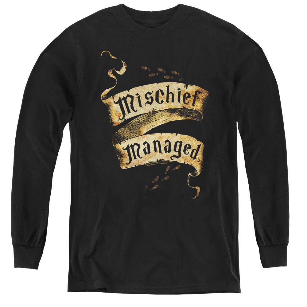 AN OFFCIALLY LICENSED HARRY POTTER MISCHIEF MANAGED YOUTH LONG SLEEVE T-SHIRT BLACK