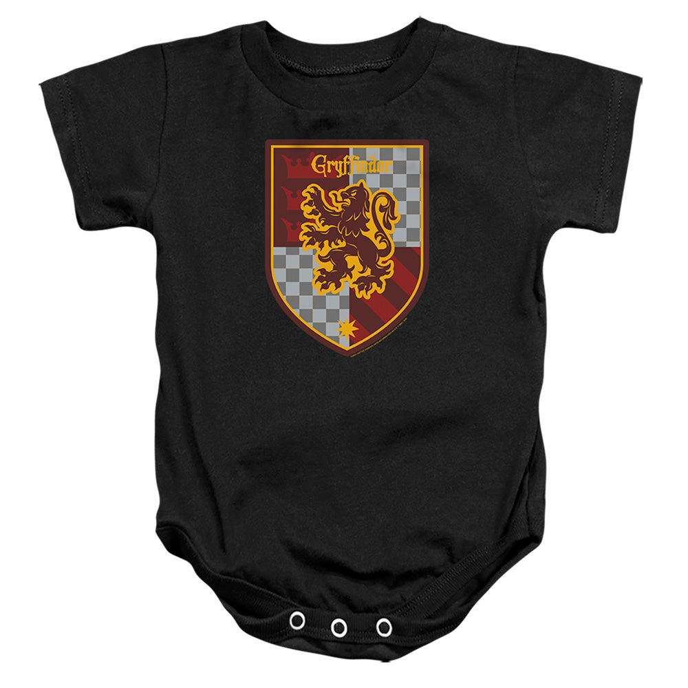 AN OFFCIALLY LICENSED HARRY POTTER GRYFFINDOR SHIELD CREST BABY BODYSUIT BLACK