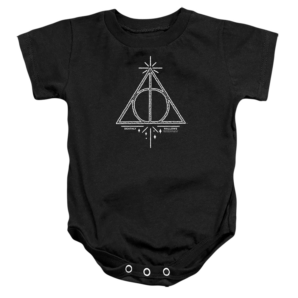 AN OFFCIALLY LICENSED HARRY POTTER DEATHLY HALLOWS LINE ART BABY BODYSUIT BLACK