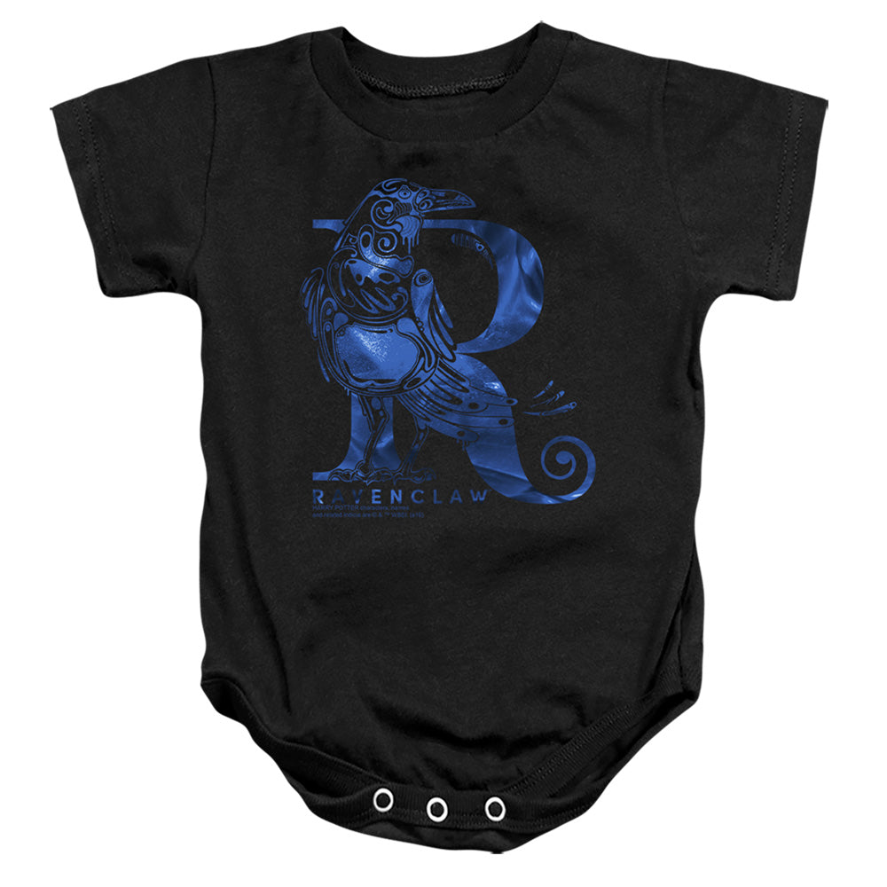 AN OFFCIALLY LICENSED HARRY POTTER RAVENCLAW R LOGO BABY BODYSUIT BLACK