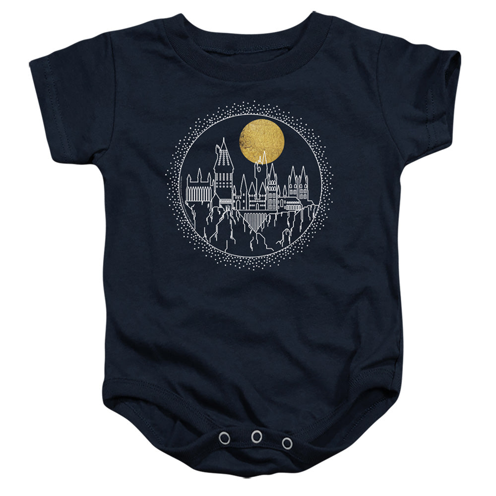 AN OFFCIALLY LICENSED HARRY POTTER HOGWARTS FULL MOON LINE ART BABY BODYSUIT NAVY