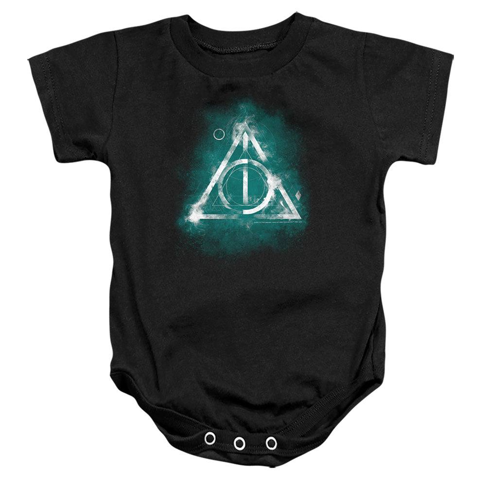 AN OFFCIALLY LICENSED HARRY POTTER GEOMETRIC DEATHLY HALLOWS BABY BODYSUIT BLACK