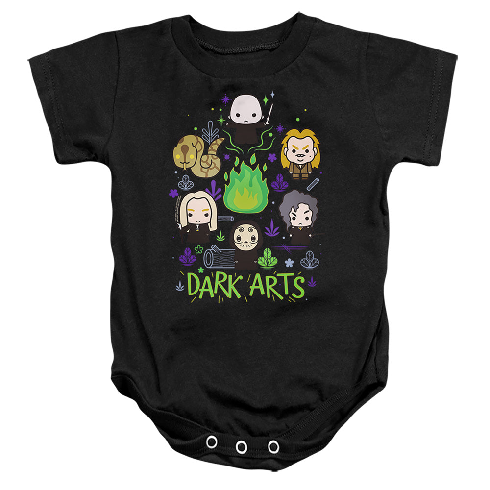 AN OFFCIALLY LICENSED HARRY POTTER DARK ARTS CHIBIS BABY BODYSUIT BLACK