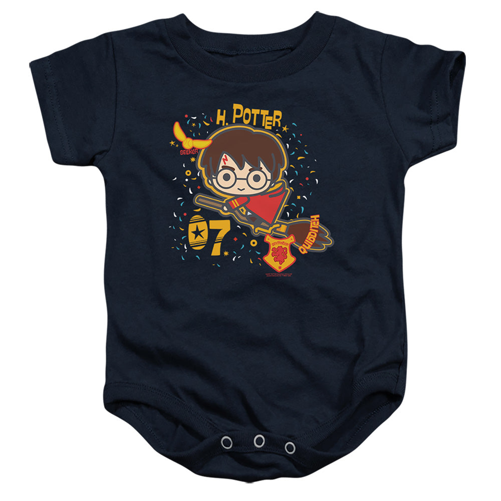 AN OFFCIALLY LICENSED HARRY POTTER 07 QUIDDITCH CHIBI BABY BODYSUIT NAVY