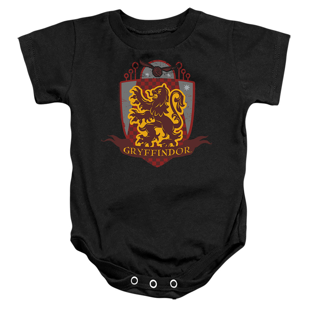 AN OFFCIALLY LICENSED HARRY POTTER GRYFFINDOR QUIDDITCH SHIELD LOGO BABY BODYSUIT BLACK
