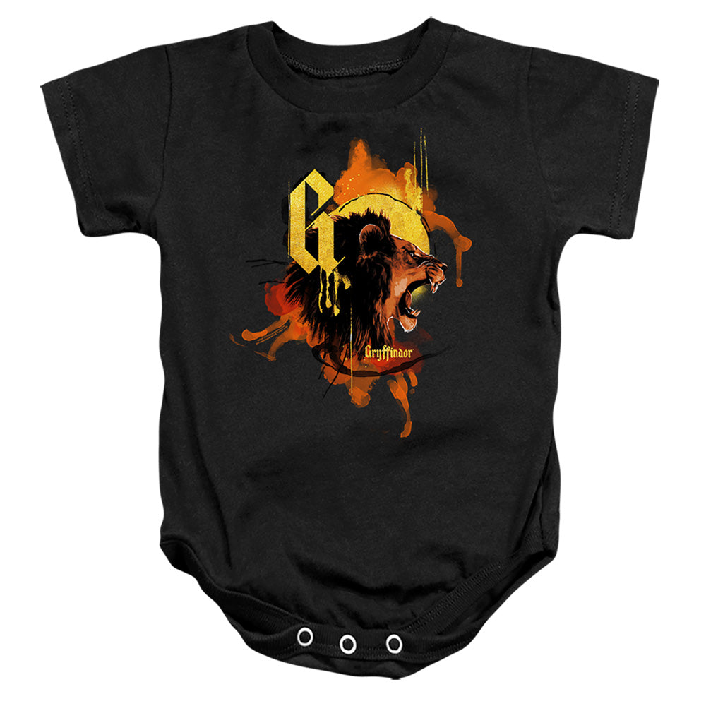 AN OFFCIALLY LICENSED HARRY POTTER URBAN ELEGANCE GRYFFINDOR LION BABY BODYSUIT BLACK