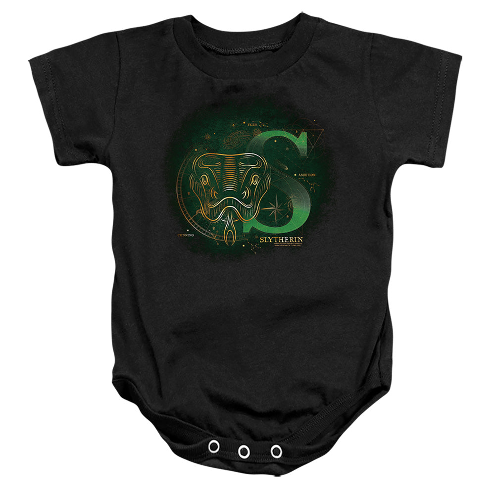 AN OFFCIALLY LICENSED HARRY POTTER CELESTIAL NOMAD SLYTHERIN BABY BODYSUIT BLACK