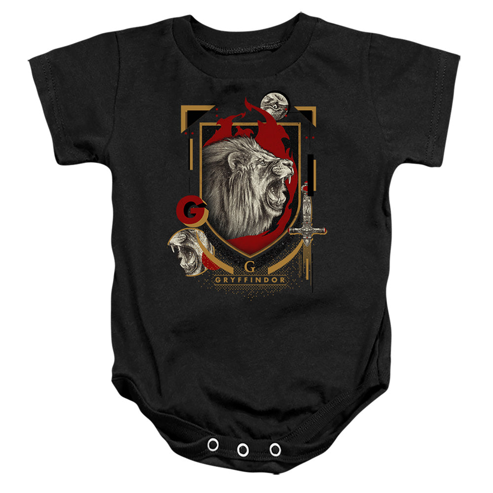 AN OFFCIALLY LICENSED HARRY POTTER GRYFFINDOR MAGICIAL MISCHIEF LEVEL UP CREST BABY BODYSUIT BLACK