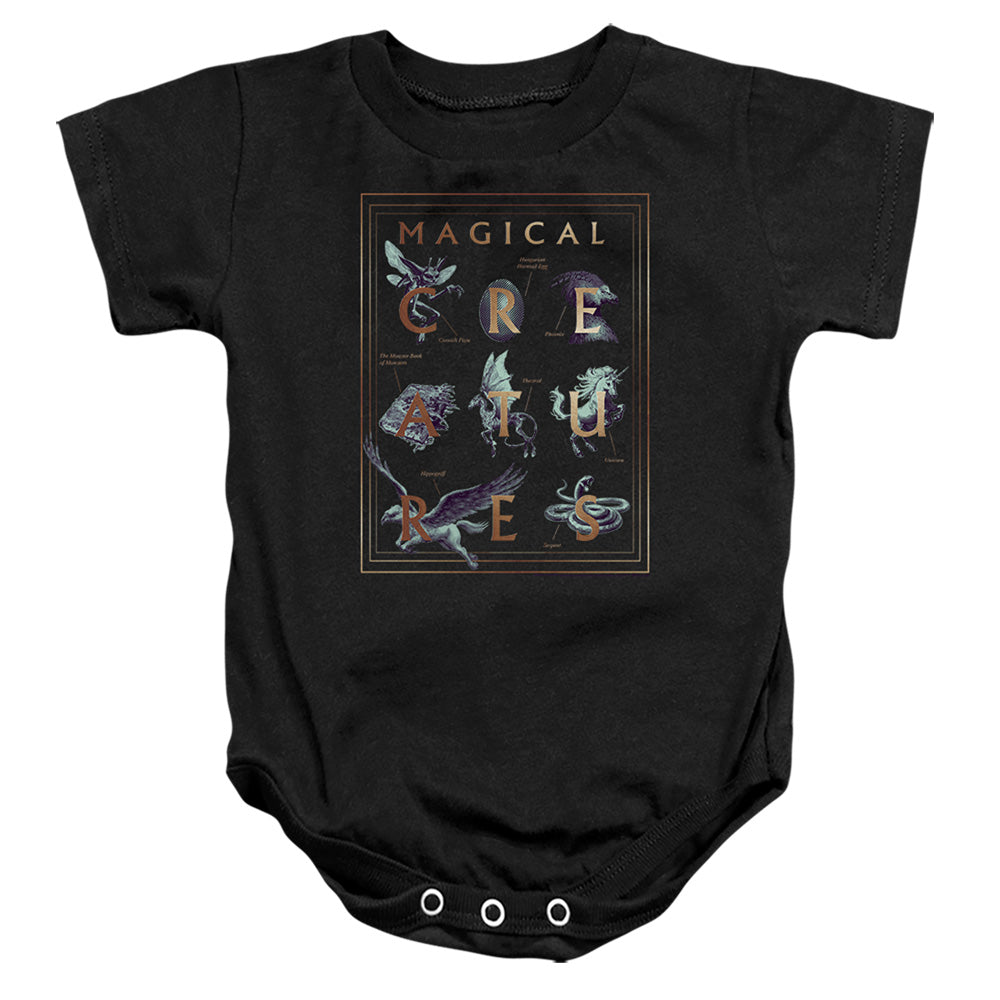 AN OFFCIALLY LICENSED HARRY POTTER MAGICAL CREATURES BOOK COVER BABY BODYSUIT BLACK