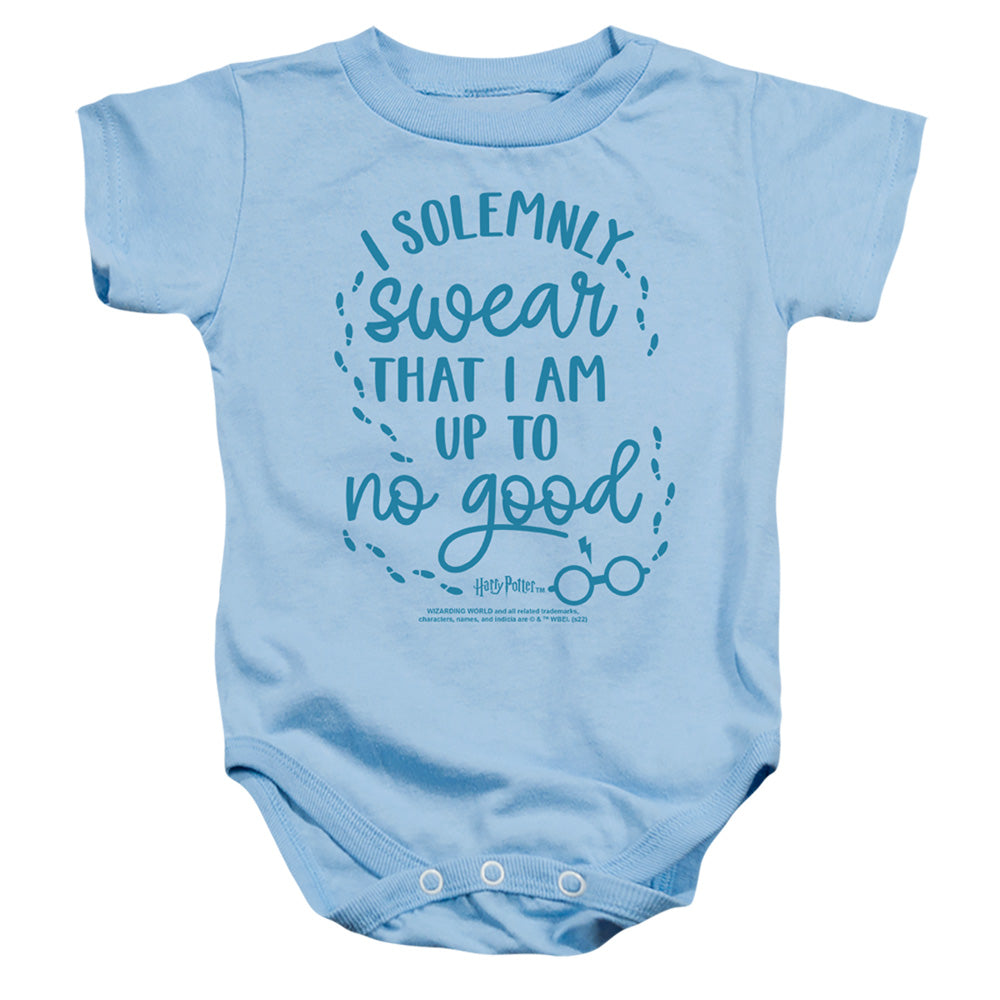 AN OFFCIALLY LICENSED HARRY POTTER UP TO NO GOOD 1 BABY BODYSUIT LIGHT BLUE