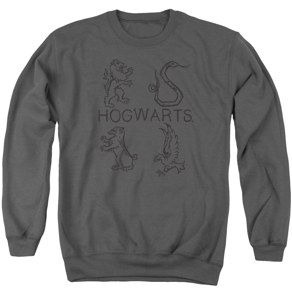 AN OFFCIALLY LICENSED HARRY POTTER LITERARY CRESTS ADULT UNISEX CREWNECK SWEATSHIRT CHARCOAL