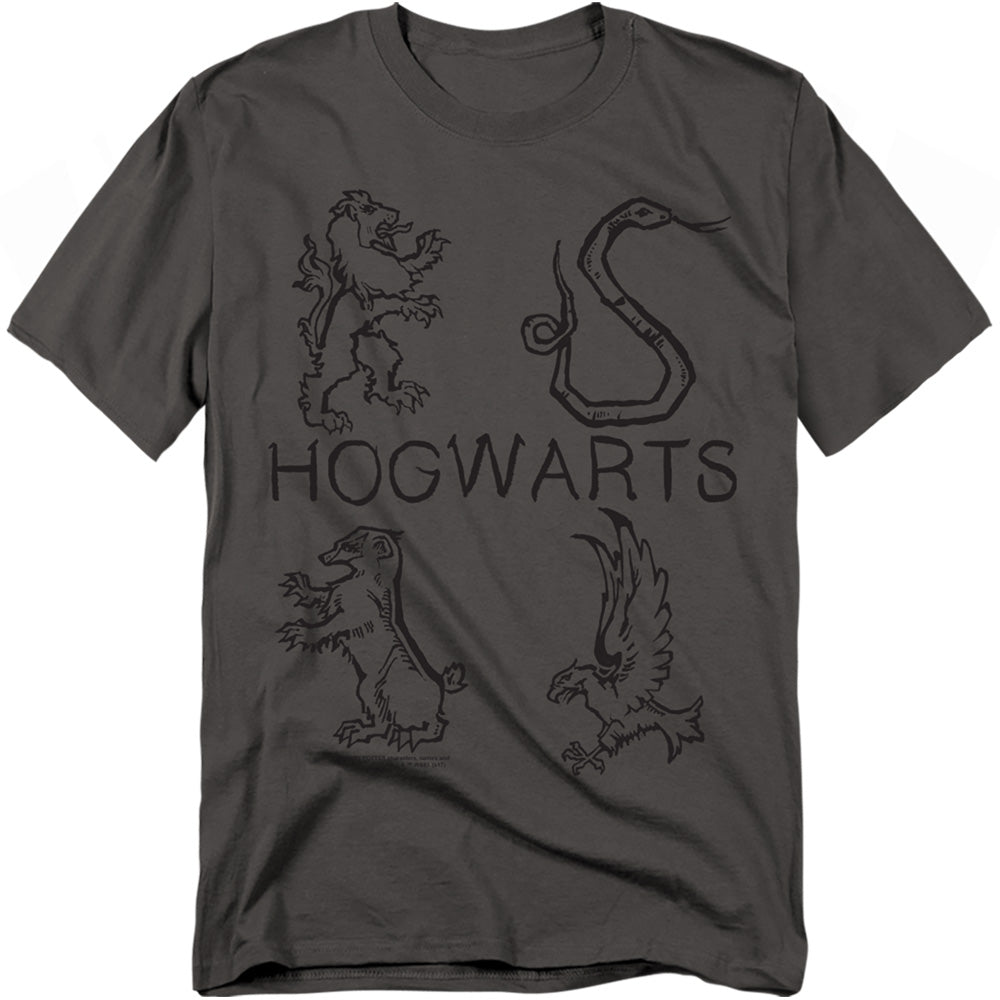 AN OFFCIALLY LICENSED HARRY POTTER LITERARY CRESTS MEN'S REGULAR FIT T-SHIRT CHARCOAL