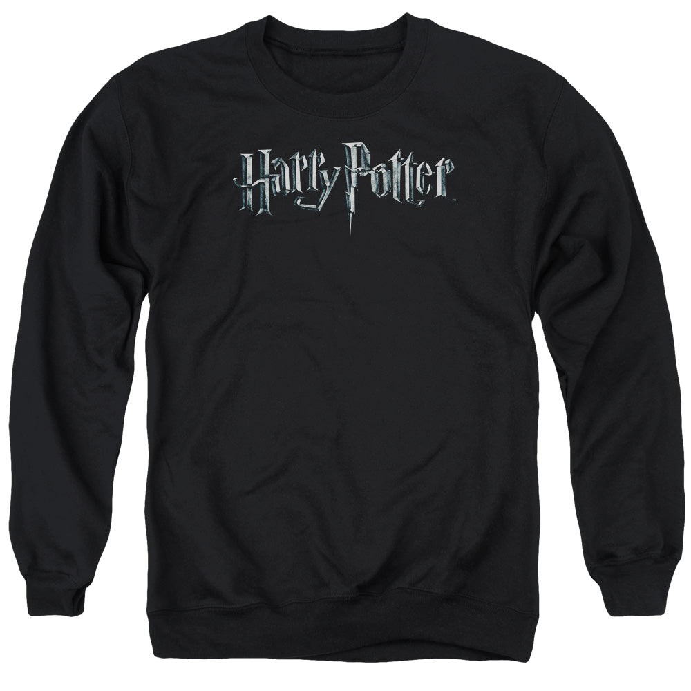 AN OFFCIALLY LICENSED HARRY POTTER LOGO ADULT UNISEX CREWNECK SWEATSHIRT BLACK