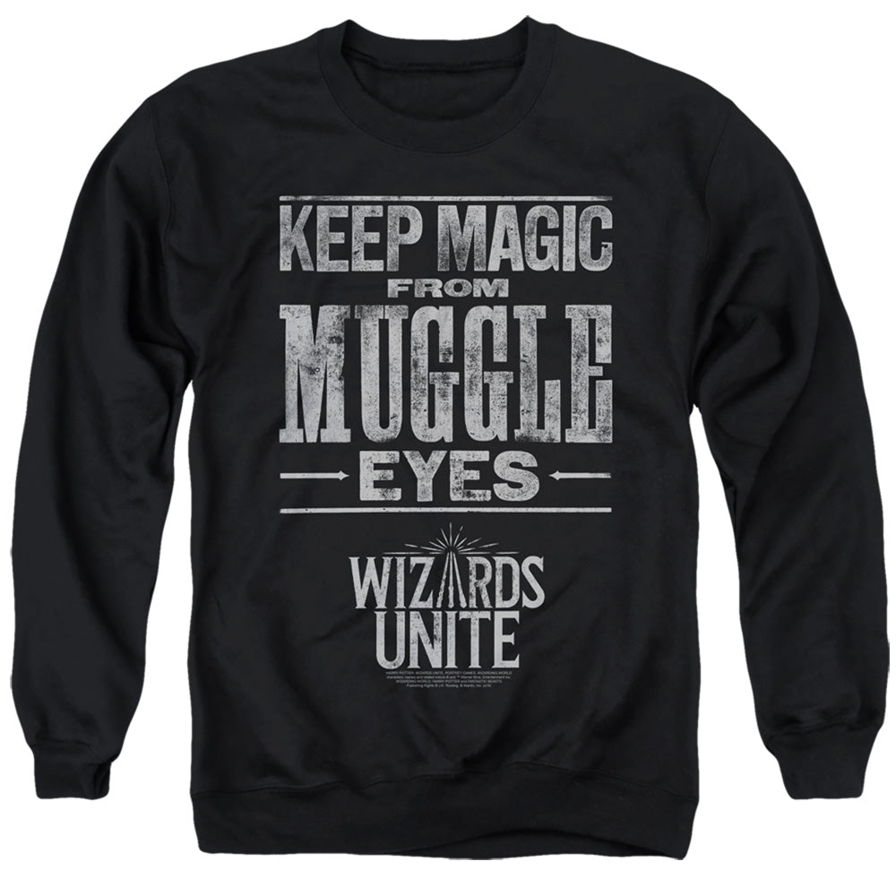 AN OFFCIALLY LICENSED HARRY POTTER WIZARDS UNITE HIDDEN MAGIC ADULT UNISEX CREWNECK SWEATSHIRT BLACK