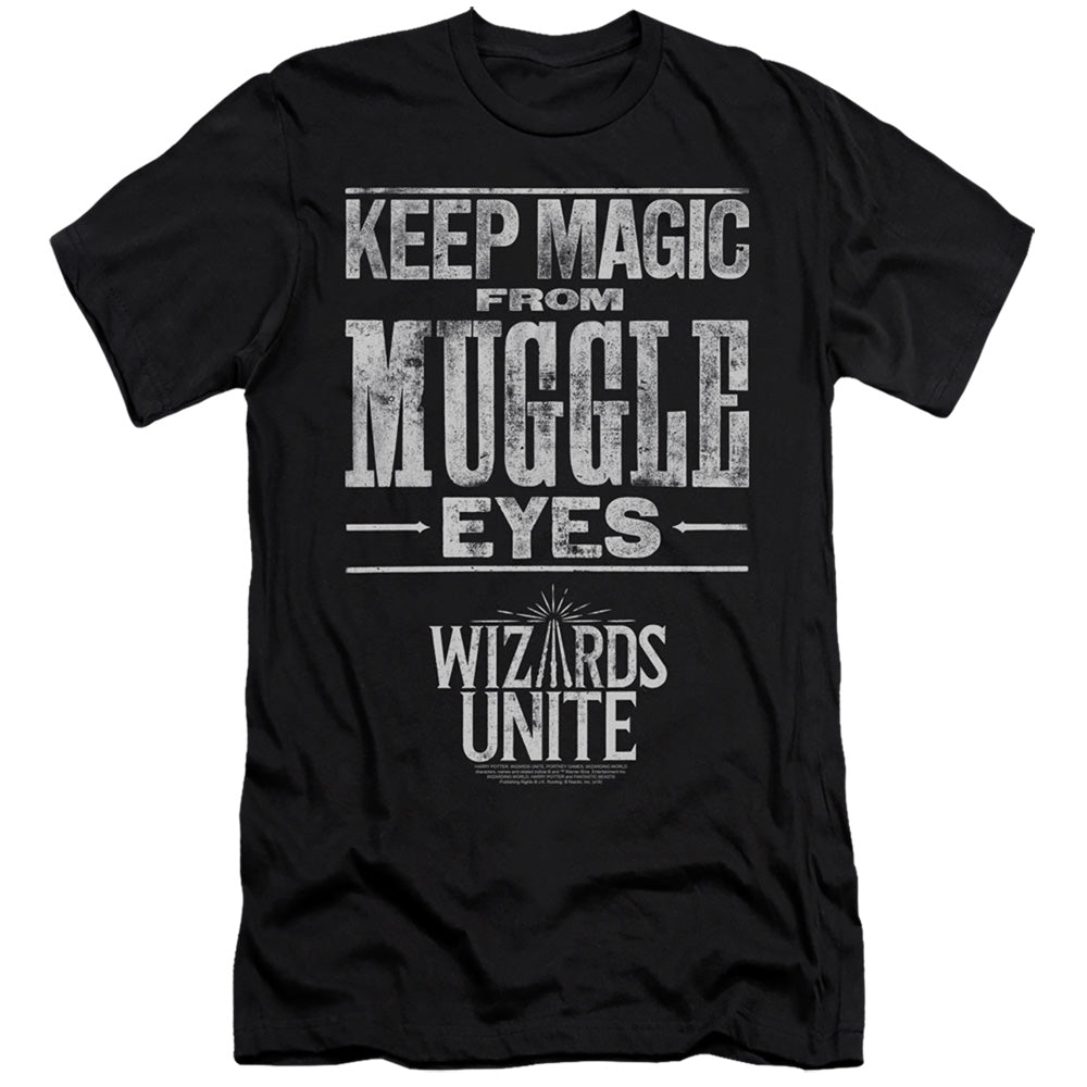 AN OFFCIALLY LICENSED HARRY POTTER WIZARDS UNITE HIDDEN MAGIC MEN'S PREMIUM SLIM FIT T-SHIRT BLACK