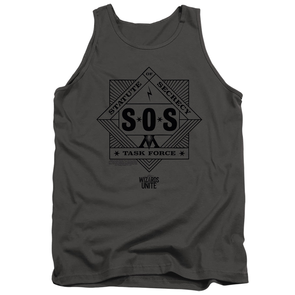 AN OFFCIALLY LICENSED HARRY POTTER WIZARDS UNITE SOS TASK FORCE ADULT UNISEX TANK TOP CHARCOAL